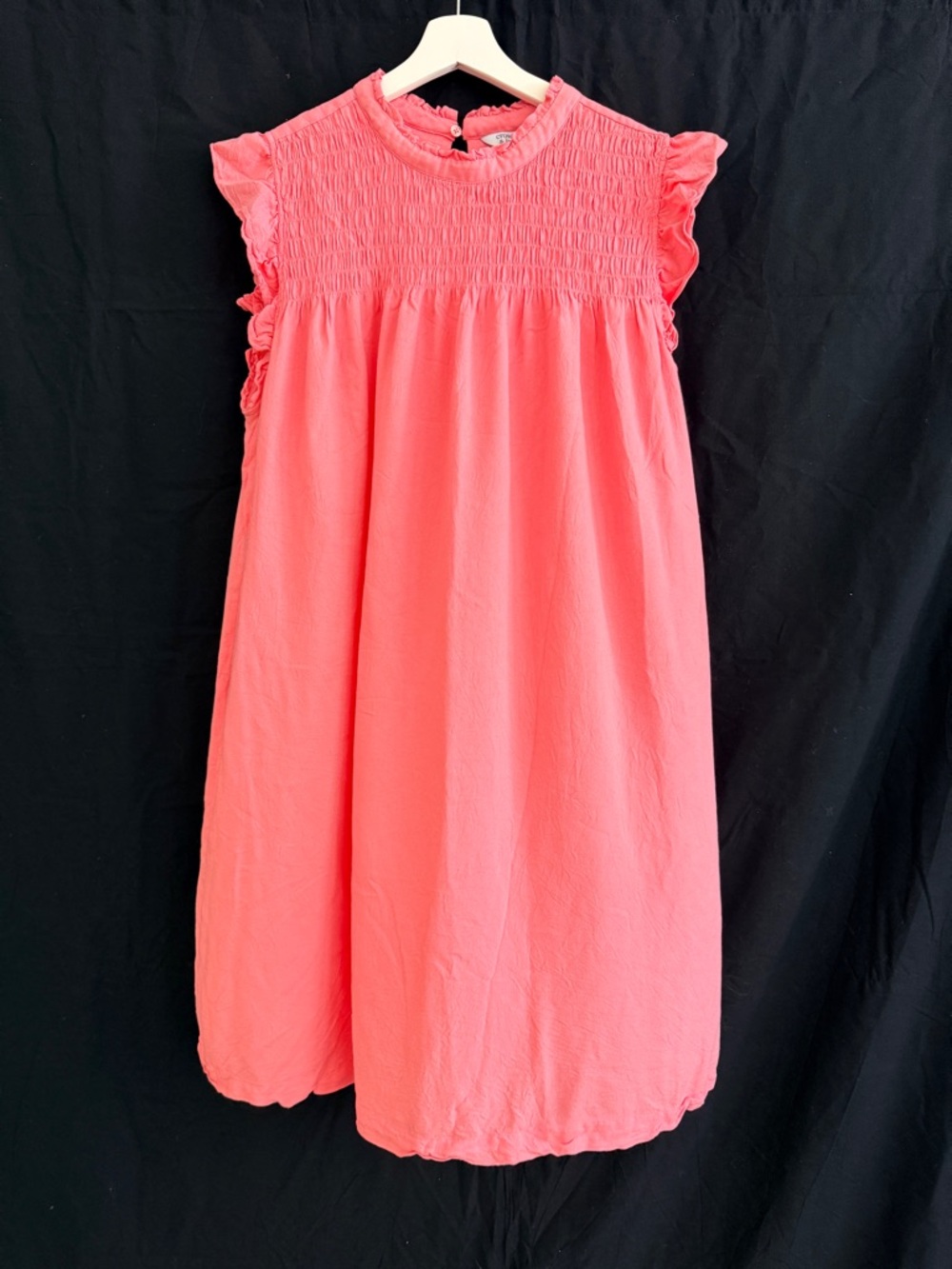 Crown & Ivy Women’s Coral Pink Smocked Ruffle Sleeve Dress